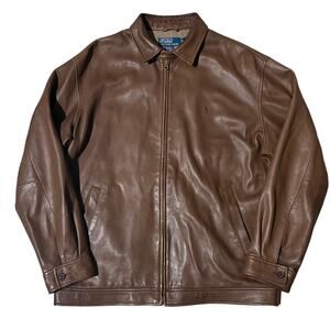 Ralph Lauren Polo Soft Leather Dark Brown Pony Bomber Jacket Men’s Size Large